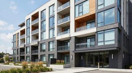 Obraz premium Modern Apartment Building Exterior Facade — Urban Real Estate Architecture