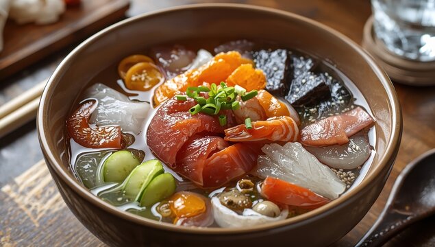 Chilled raw fish soup from Korea
