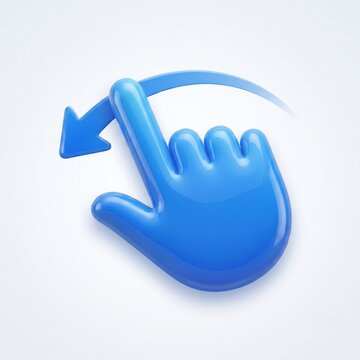 Blue Glossy 3D Hand Icon Performing Left Swipe Gesture for Interface Navigation
