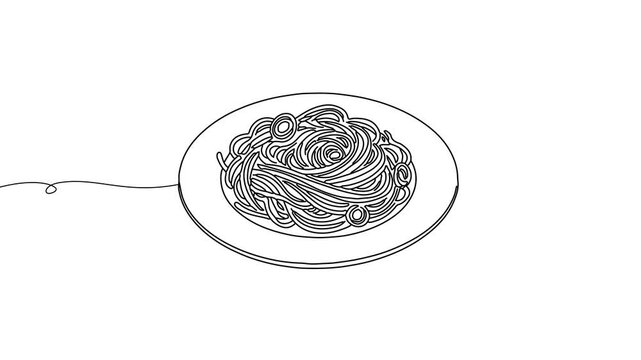 Animation of line drawing of a plate of pasta, representing home cooking, flavor, and daily dining.