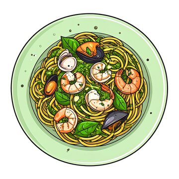 Delicious seafood pasta with shrimp.