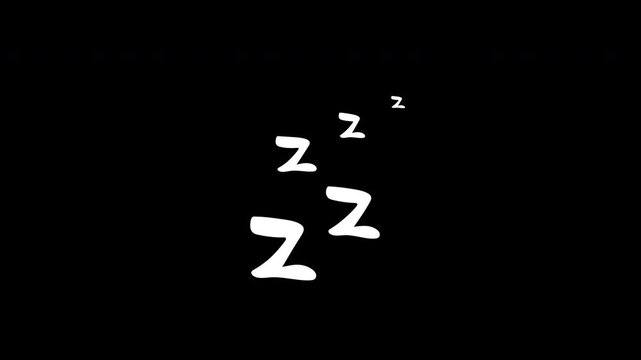 Playful cartoon Zzz sleep text cluster animation on black background for dynamic comic element