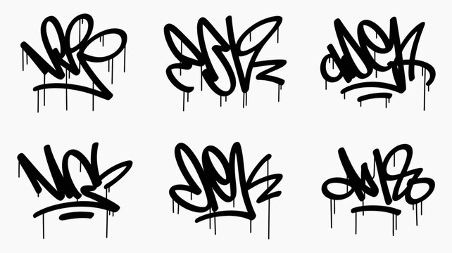 Graffiti lettering designs black vector illustration on a light gray background art street urban tagging typography handstyle wildstyle throw up spray paint
