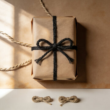 Kraft paper parcel with jute twine bow