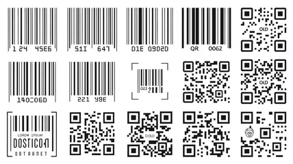 Collection Of Barcodes And Qr Codes Flat Vector Illustration On White Background barcode code graphic data matrix scan identification inventory tracking © Nargis