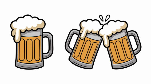 Two illustrations of frothy beer mugs with foam vector graphic on a white background glasses illustration design beverage drinkware pub bar