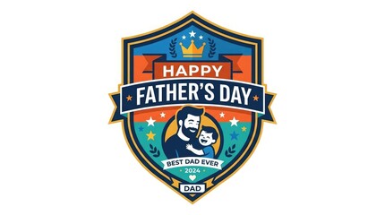 Fototapeta premium Happy fathers day badge with a man and child isolated on white background