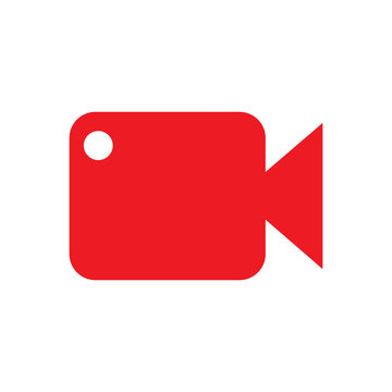 Video camera icon presented in a solid red color signifies recording status or multimedia functionality within a digital application environment.