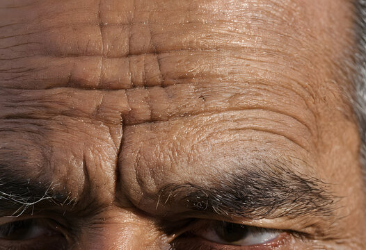 Mature man's forehead showing wrinkles from aging