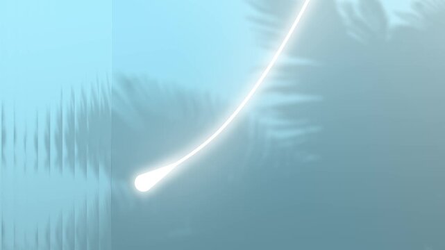 Dreamy turquoise light waves with palm leaf shadows and glowing line, soft tropical abstract motion background creating relaxing summer atmosphere for video titles, intros and overlays