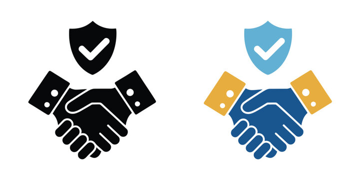 Secure Business Partnership Agreement Vector Illustration Showcasing Trust, Protection, Verified Deal Completion, and Insured Cooperation Transactions for Corporate Success