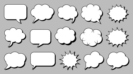 Fototapeta premium Collection Of Comic Book Speech Bubbles And Thought Balloons Black Outline Vector Illustration bubble balloon dialogue box caption conversation text graphic