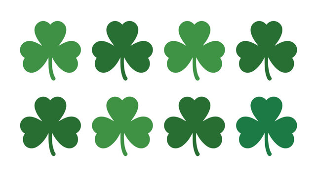 Six Green Shamrocks A Flat Vector Illustration On A White Background shamrock clover three leaf four leaf foliage leafy pattern graphic digital art