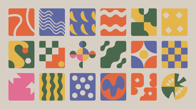 Abstract wave and geometric pattern collection colorful vector illustrations organic shape curved lines rounded form illustration flat design color block field