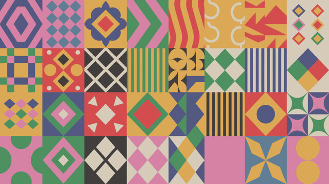 Geometric pattern with colorful squares and rectangles a flat vector illustration design abstract square rectangle tiled repeating modern contemporary graphic visual