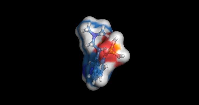 Psilocybin, tryptamine alkaloid and serotonin receptor agonist psychedelic agent, 3D molecule spinning, 4K