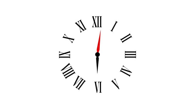 Analog clock spinning animation loop on transparent Background with alpha channel. Animated wall clock seamless looping, roman wall clock with Latin numeral. roman numerals clock time lapse video 4k