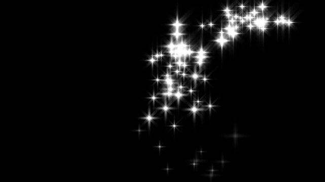 Magic sparkles, glitter line stars, shining sparkle motion on transparent and black screen, 4k, glowing 2d star sparkle animation, doodle cartoon twinkling stars with glitter burst effect.