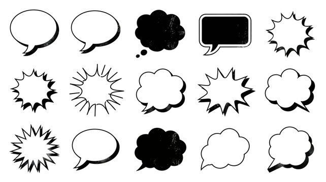 Collection Of Speech Bubble Silhouettes On A White Background bubbles comic thought dialogue balloons conversation text balloon book graphic novel silhouette