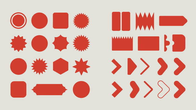 Red Geometric Shapes And Arrows A Flat Vector Illustration design elements arrow circular shape square starburst polygon rectangle zag chevron graphic
