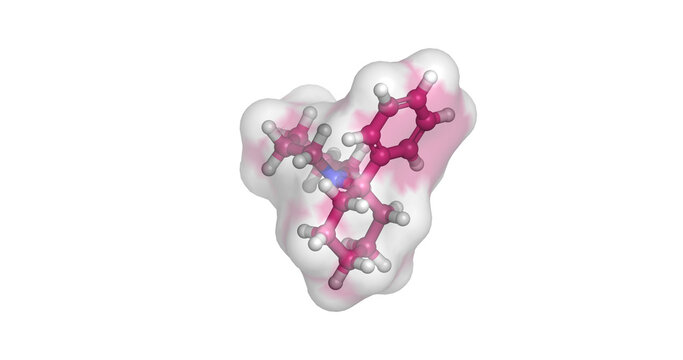 Phencyclidine, PCP / Angel Dust illicit hallucinogenic and dissociative narcotic, 3D molecule 4K