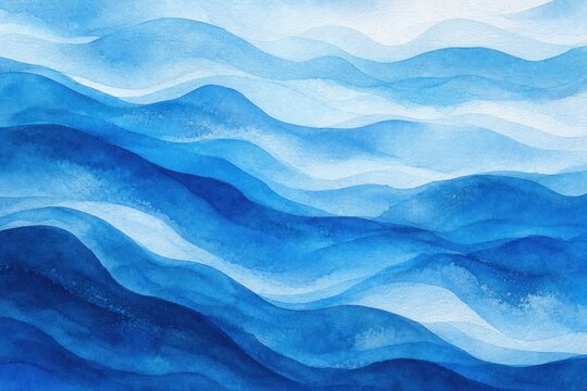 Watercolor ocean waves background, blue sea water ripples, abstract hand painted aquatic texture, artistic nautical wash for summer branding isolated PNG with Transparent Background