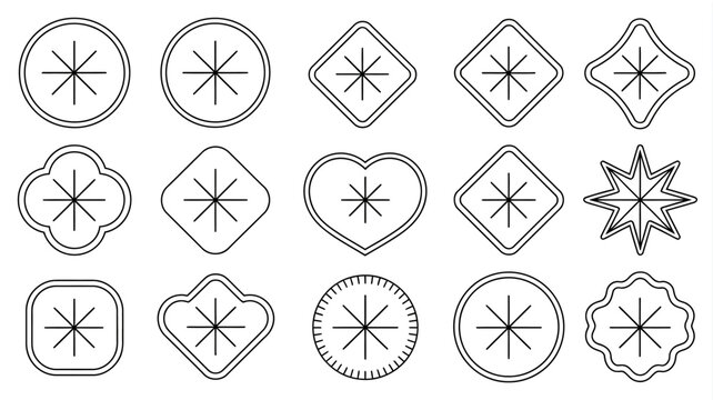Geometric shape collection with eight pointed stars line art on a white background shapes eight pointed star drawing vector illustration outline starburst