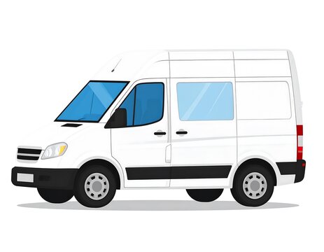 White Cargo Van Parked in Side View on Light Gray Background