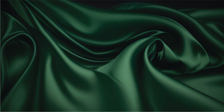 Luxurious emerald silk drapes with elegant flowing wave-like movements