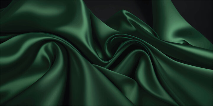 Elegant emerald green silk fabric with soft waves and folds.