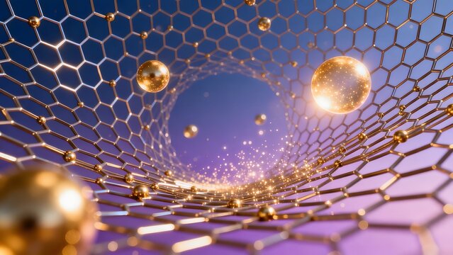 Golden spheres in hexagonal grid tunnel