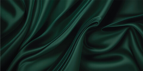 A close up of flowing green fabric with soft folds and shadows creating a smooth texture effect © FSompa