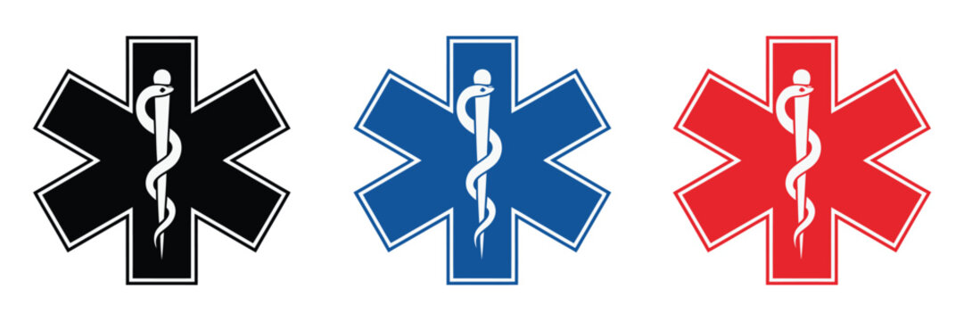 Star of Life EMS Icon Set Featuring Rod of Asclepius Medical Symbol Vector for Emergency Healthcare, Ambulance Services, Rescue Teams, and Medical Identification Design