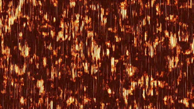 Glowing tech matrix Glitch noise static television,  falling down on deep black backdrop, seamless background animation loop of bright golden abstract matrix network or electronic particle code. 4k