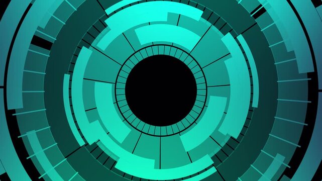 Cyan Blue Tech Gear HUD with Abstract Digital Rings and Futuristic Motion Graphic Design for Innovation Dashboard Background