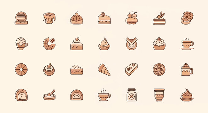 Variety of sweet dessert icons.