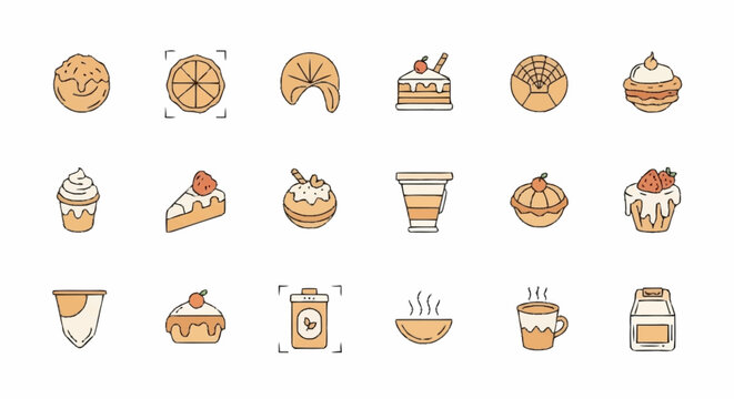 Variety of sweet baked dessert icons.