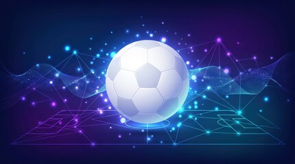 Naklejka premium Football analytics visualization with digital data elements and soccer ball