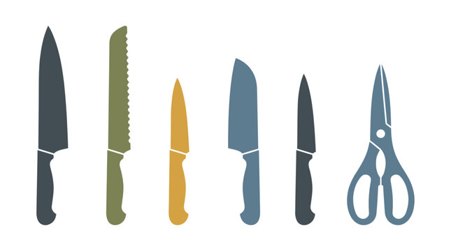 Kitchen Knives and Scissors Icon Set