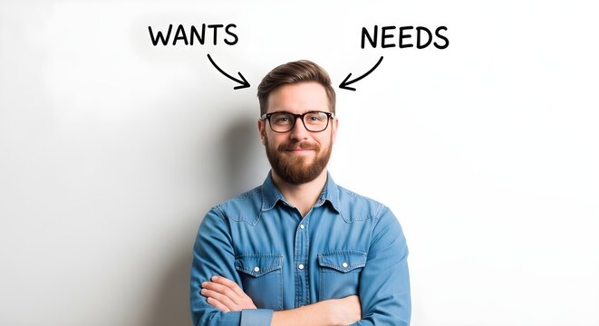 Man Contemplates the Difference Between His Wants and His Requirements