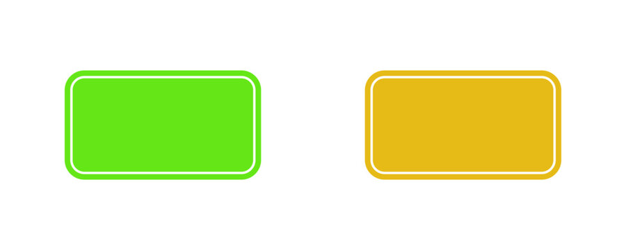 Two rounded rectangle buttons in lime green and golden yellow with white borders on a white background