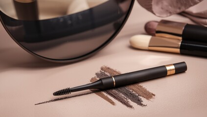 Naklejka premium Eyebrow makeup mockup featuring a stroke line brush for female branding.