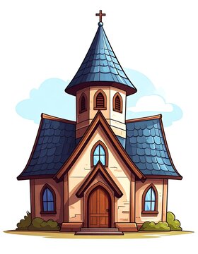 Small Christian Church Building Cartoon.