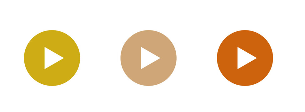 Minimalist play button icons in gradient earth tones yellow beige and orange digital interface elements