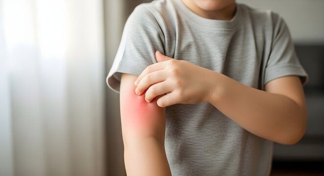 Child Scratching Arm Due to Red Itchy Rash, Skin Irritation