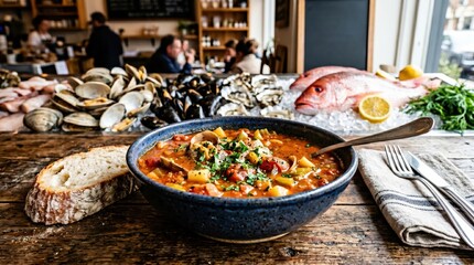 Obraz premium Homemade Manhattan Clam Chowder with Red Tomatoes and Parsley