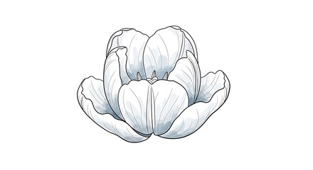 Detailed Line Art Vector Illustration of blooming Double Tulip