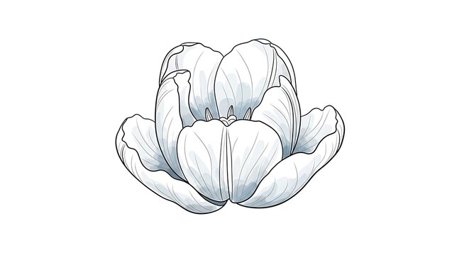 Detailed Line Art Vector Illustration of blooming Double Tulip