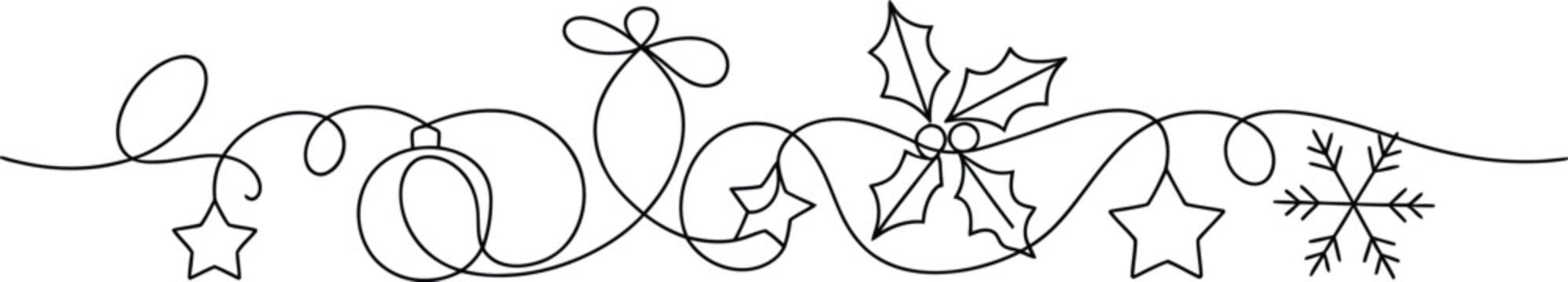 Dashing line with festive christmas ornaments and snowflakes christmas decoration ornament