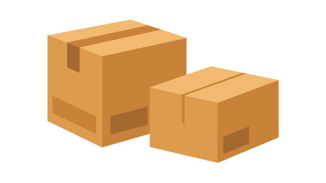 Two closed brown cardboard shipping boxes are positioned side by side against a clean white background with a light pastel color palette throughout the scene.